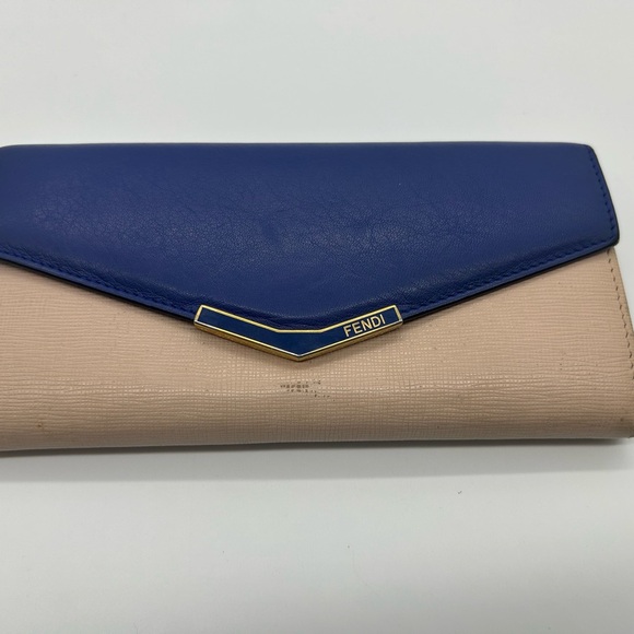 Fendi long leather wallet continental blue and beige - Picture 10 of 10